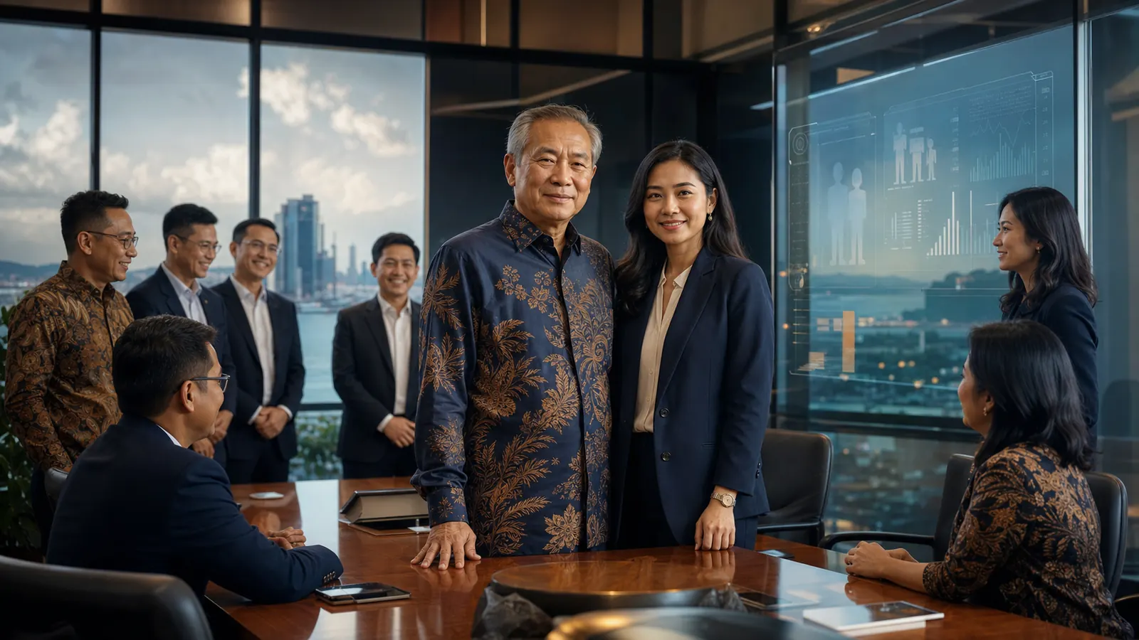 Pendiri dan penerus bisnis keluarga Indonesia dalam ruang rapat eksekutif di Batam